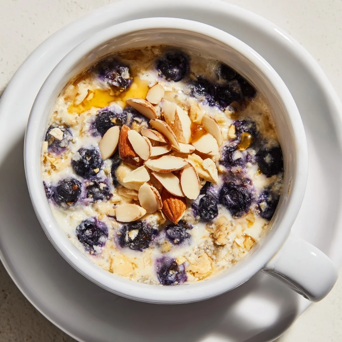 Golden-brown Baked Blueberry Cottage Cheese Breakfast Bowls fresh from the oven with toasted almond topping.