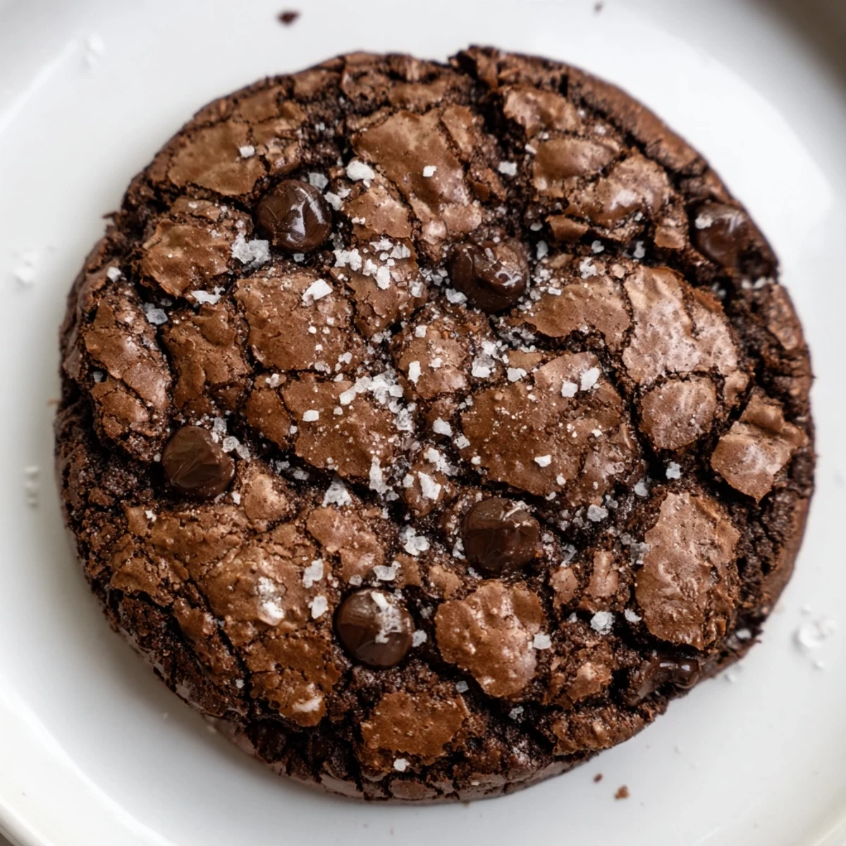 Rich Gourmet Brownie Cookies with flaky sea salt on a rustic wooden board.