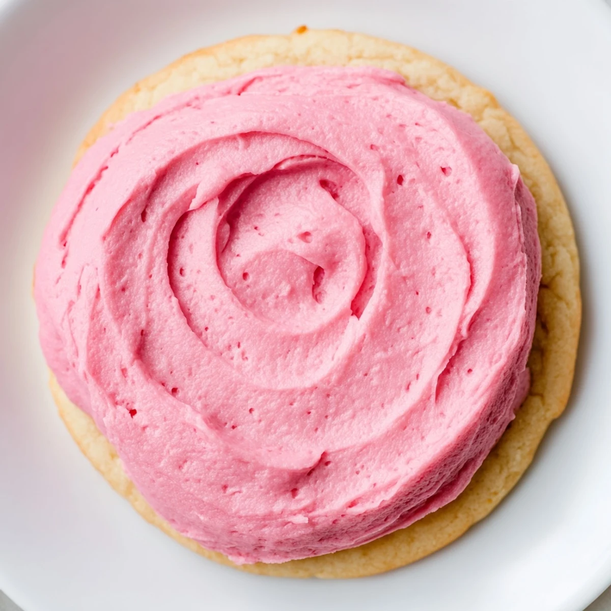 Thick Crumbl Pink Sugar Cookies with smooth pink frosting sit on a cooling rack, inviting a bite of homemade sweetness.