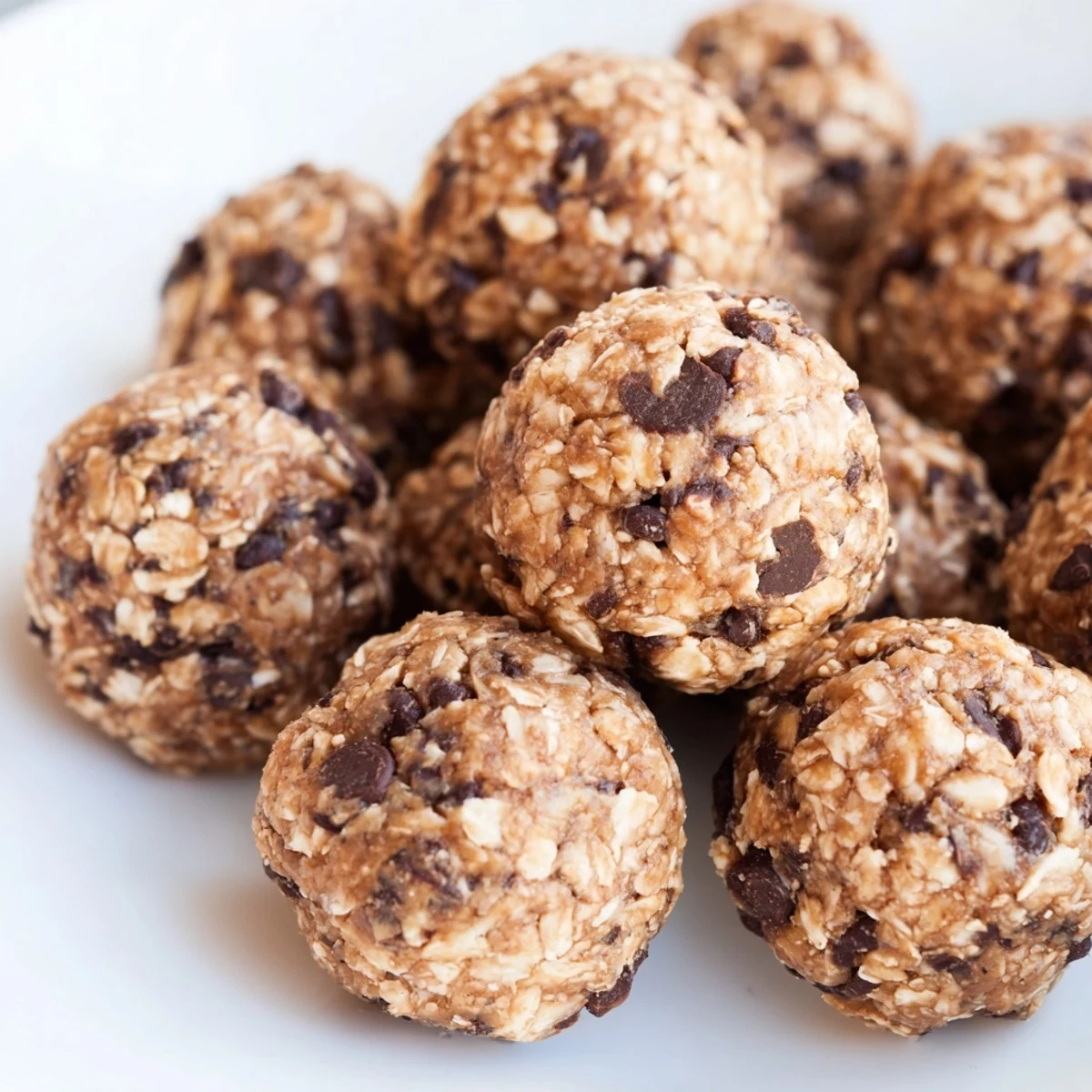 One Mint Chocolate Chip Protein Ball is split to reveal its soft texture and mint chocolate chip protein balls filling.