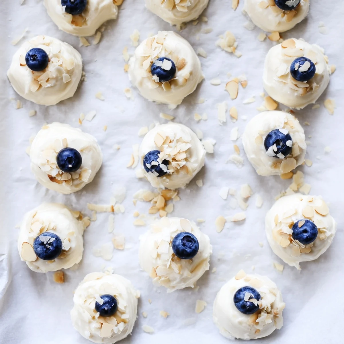 Close-up of Blueberry Greek Yogurt Bites showing creamy texture and fresh blueberry centers.