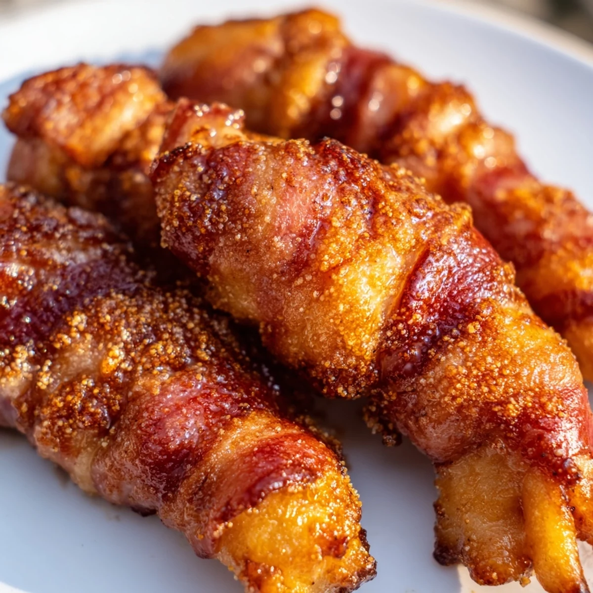 Crispy bacon brown sugar chicken tenders fresh from the oven with caramelized coating