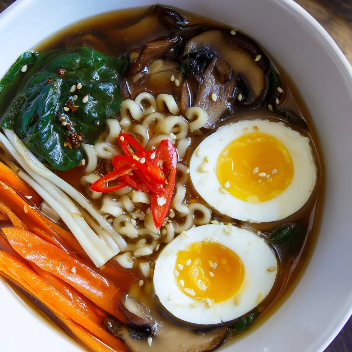 Steaming bowl of savory dumpling ramen featuring tender pork dumplings, fresh spinach, and soft-boiled egg in rich broth