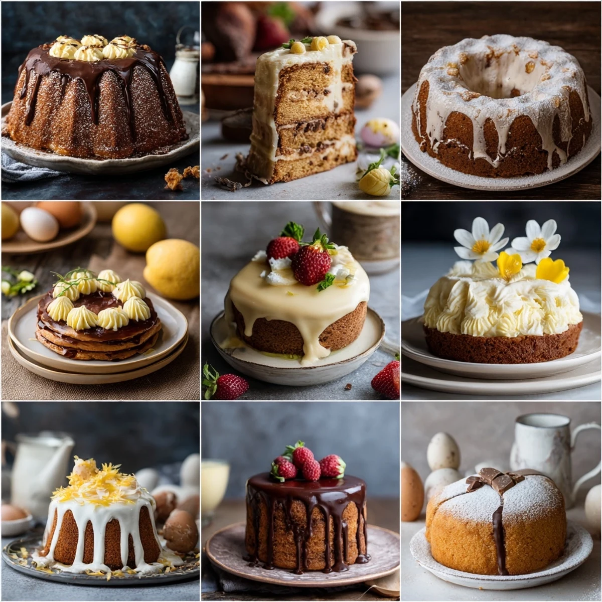 Festive Easter dessert recipes spread showcasing colorful carrot cake cupcakes, bunny cookies, and chocolate nests