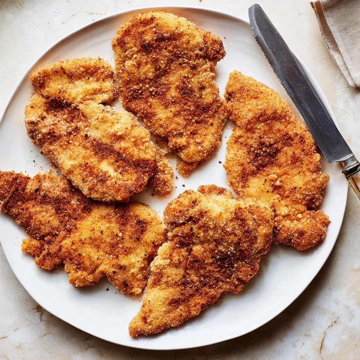 Close up of fried spicy jalapeño chicken showing golden crispy texture with specks of green jalapeño and reddish paprika seasoning
