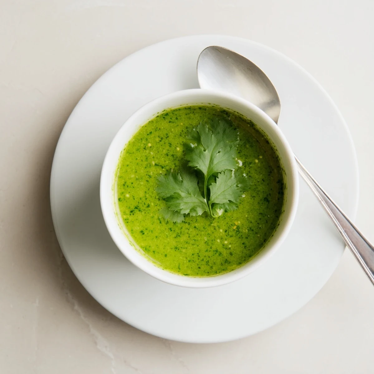 Creamy Thai cilantro sauce with fresh herbs and lime served alongside spring rolls