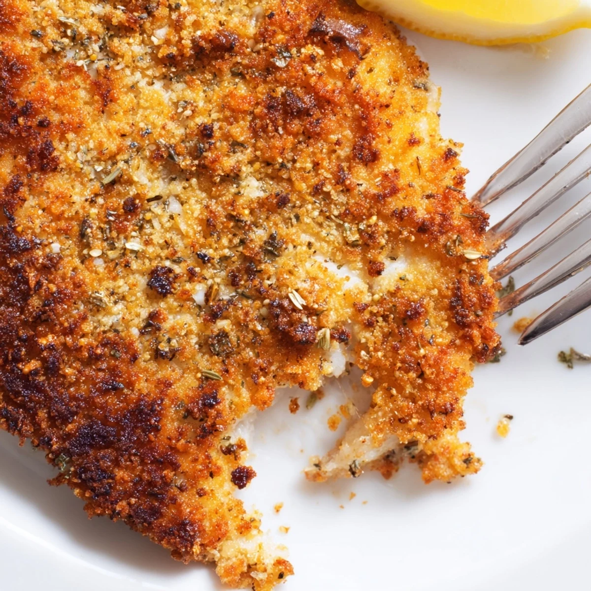 Crispy breaded Italian chicken cutlets cooked to golden perfection with fresh lemon wedges alongside