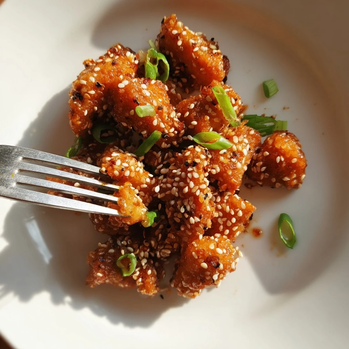 Tender sticky sweet chili chicken served in a bowl with steamed jasmine rice