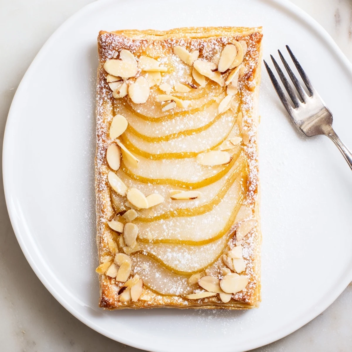 Golden spiced pear and puff pastry tarts arranged on a baking sheet, ready to bake
