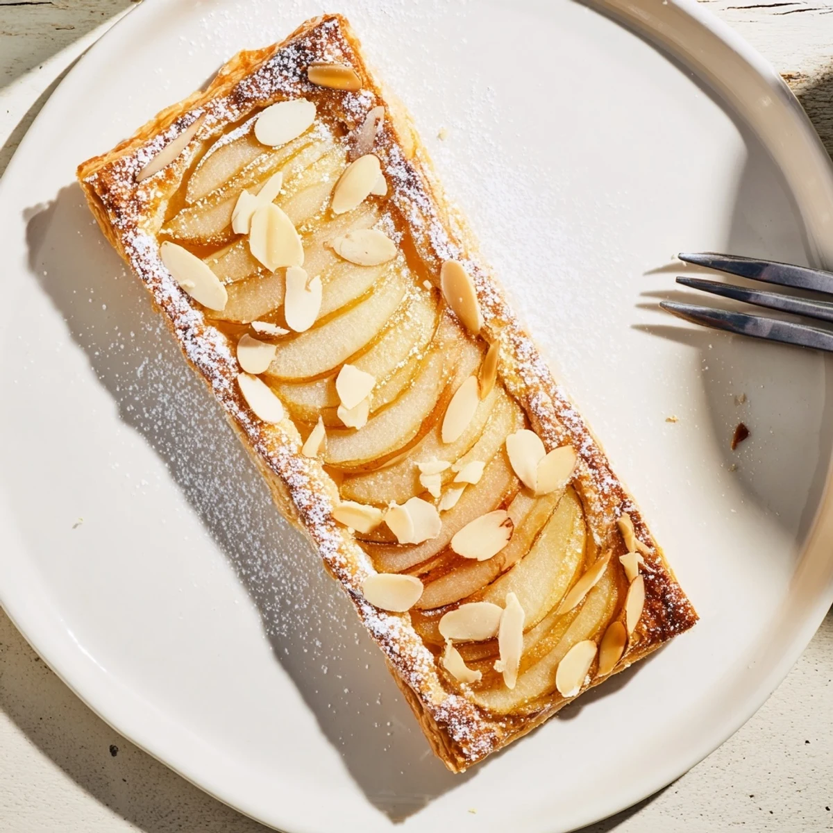Buttery pastry rectangles topped with cinnamon-spiced pear slices and melted butter glaze