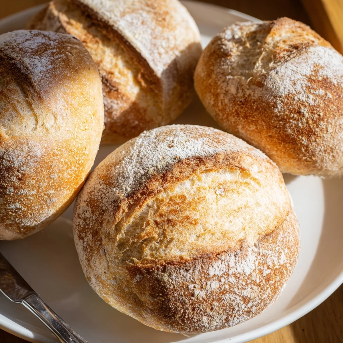 Batch of eight tender-crumbed French bread rolls baked to deep golden brown perfection