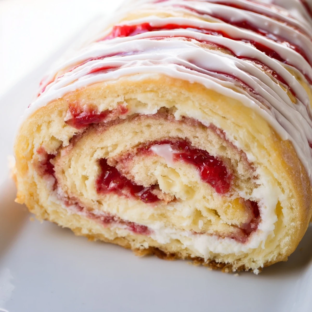 Soft baked rolls swirled with creamy cheesecake filling and bright red fresh strawberry pieces