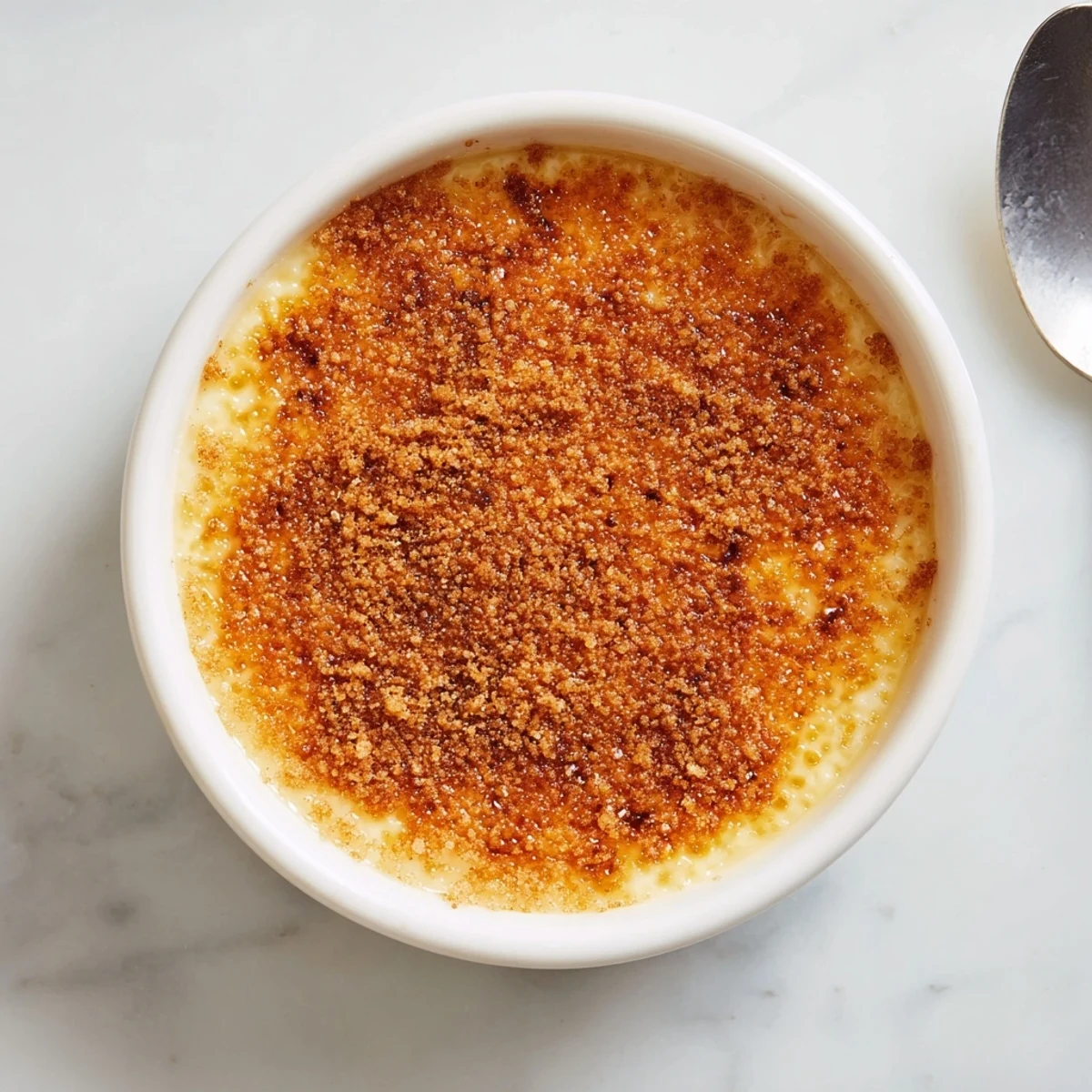 Silky Portuguese rice custard served in ramekins with speckled cinnamon dusting