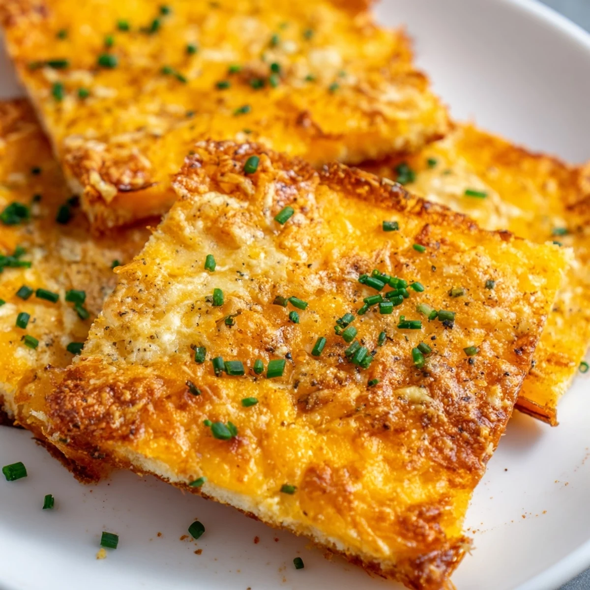 A stack of ultra-crispy baked cheese and herb snacks beside a creamy dip