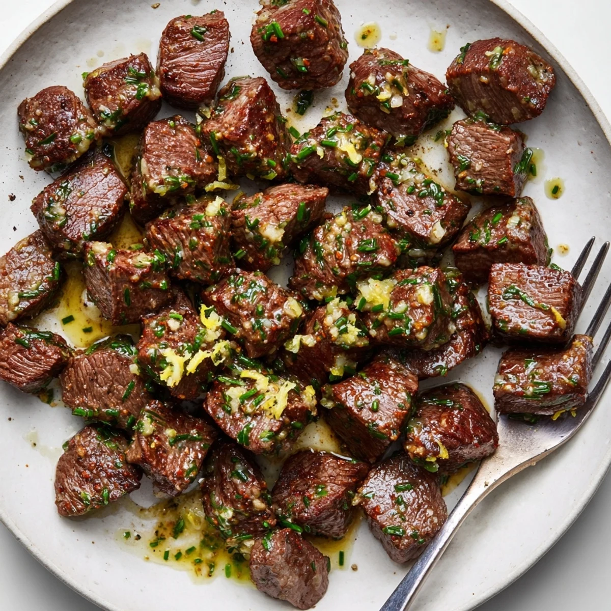 Tender Cowboy Butter Steak Bites tossed in zesty lemon garlic sauce