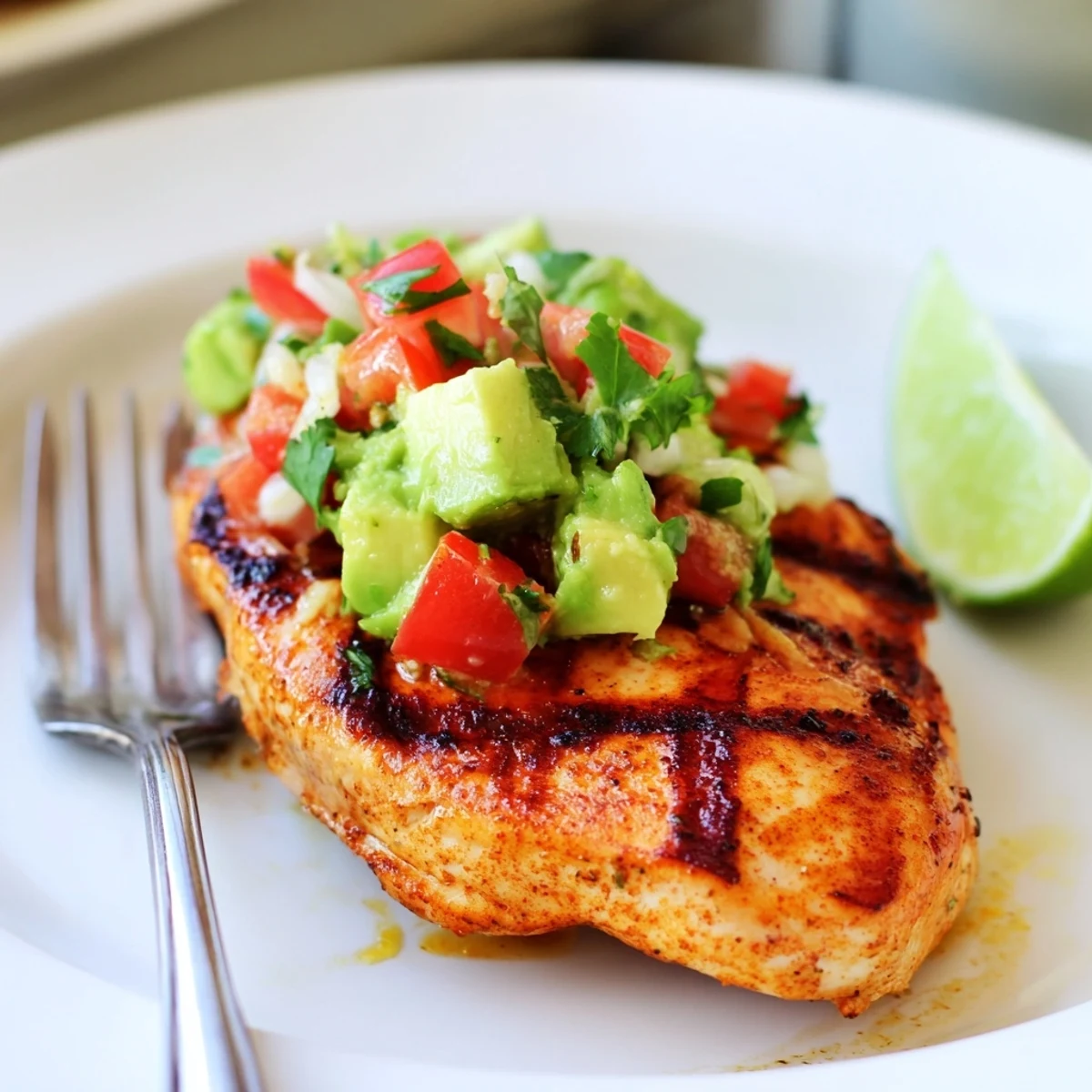 Bright Fiesta Lime Chicken With Avocado served with lime wedges and cilantro