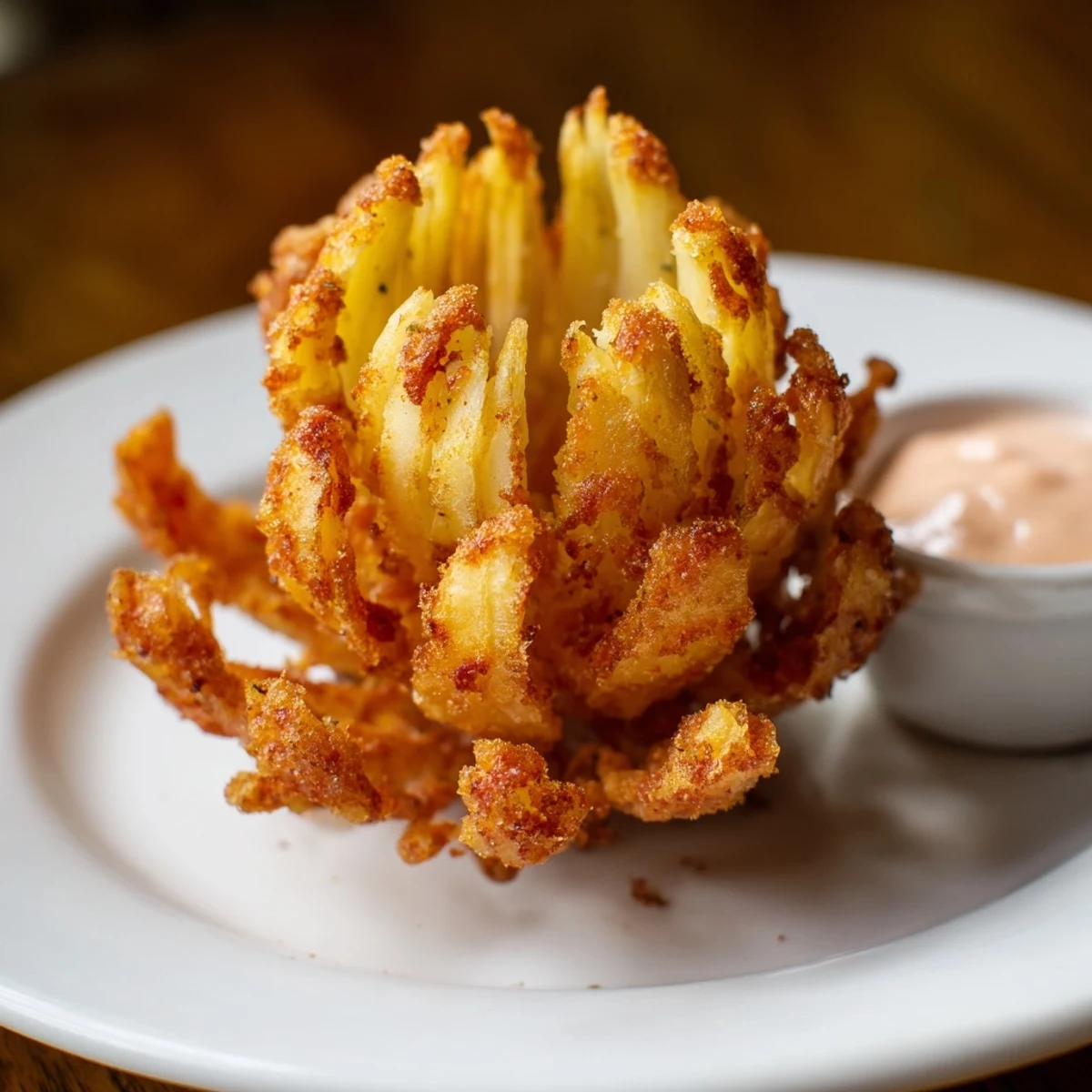 Steaming, savory petals crisped to perfection, plated with dip—Crispy Mini Bloomin Onions Recipe