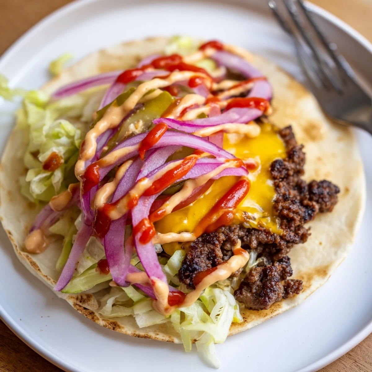 Juicy smashed beef tucked into warm Smash Burger Tacos straight from skillet