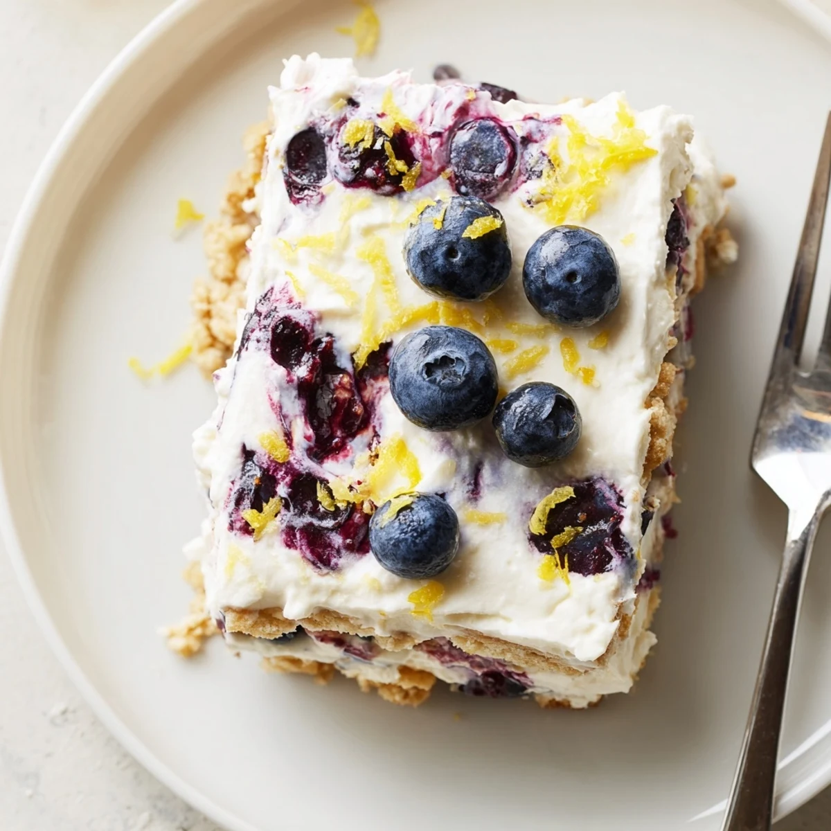 Chilled Lemon Blueberry Lasagna Recipe layered with zesty cream and juicy berries
