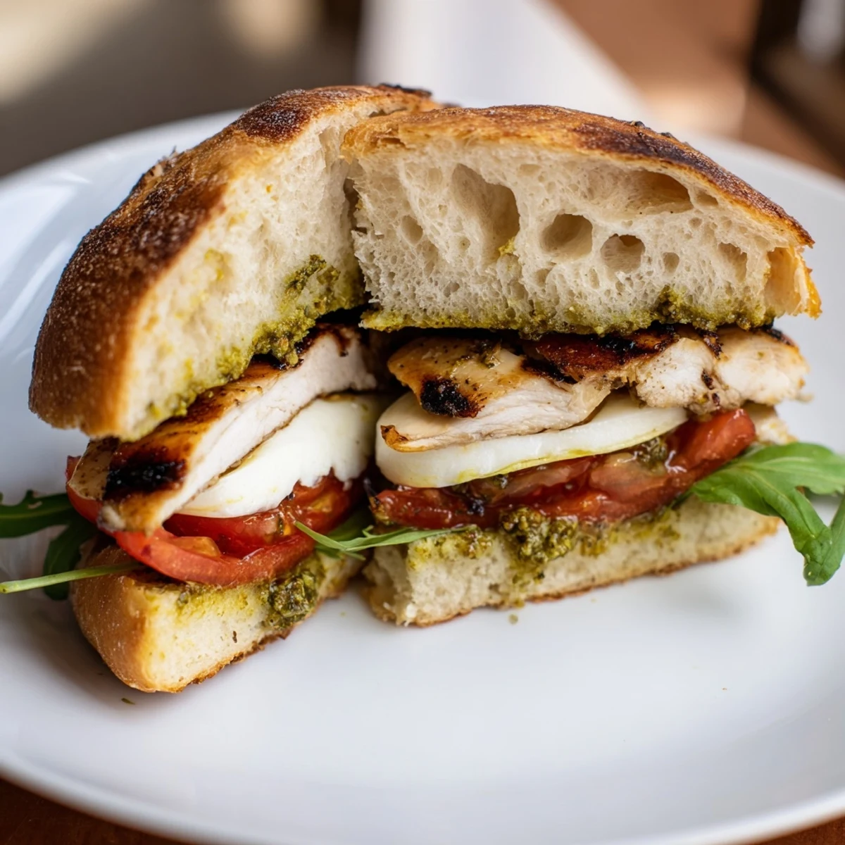 Toasted Chicken Pesto Sandwich oozing creamy mozzarella, basil aroma perfect for picnics