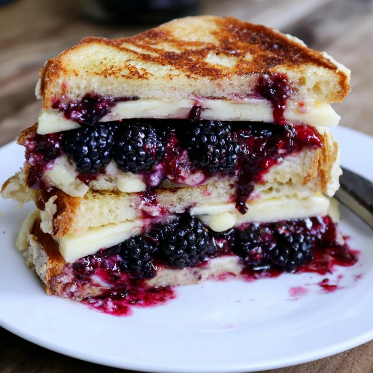 Blackberry Balsamic and Brie Grilled Cheese with melty interior and golden-brown crust