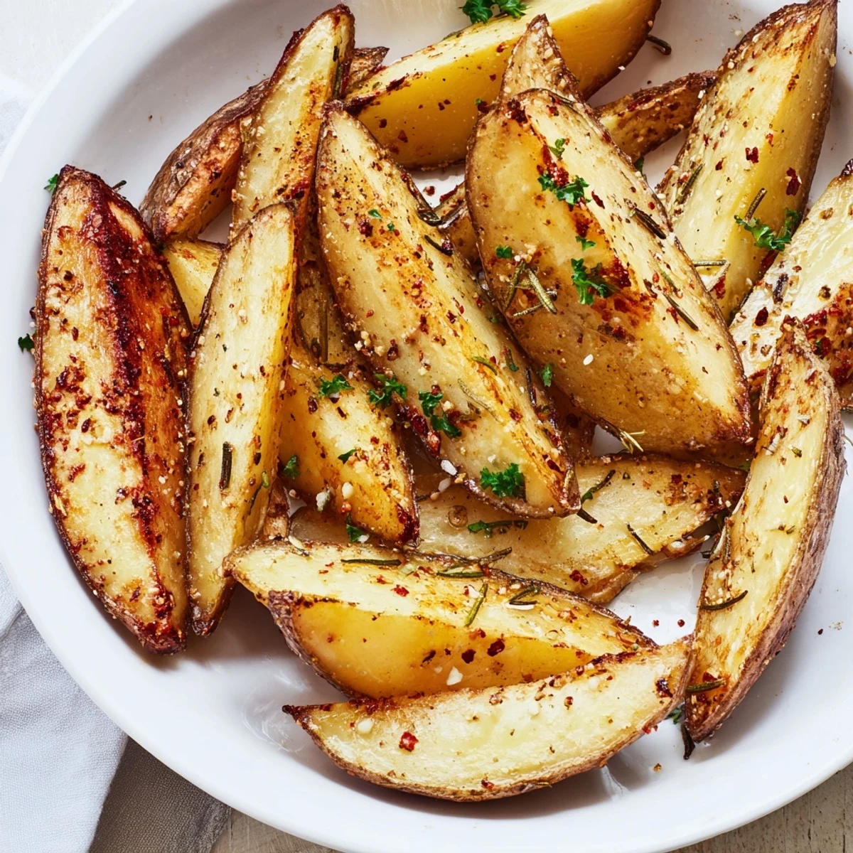 Golden oven-baked Potato Wedges, crispy edges and fluffy centers, served hot