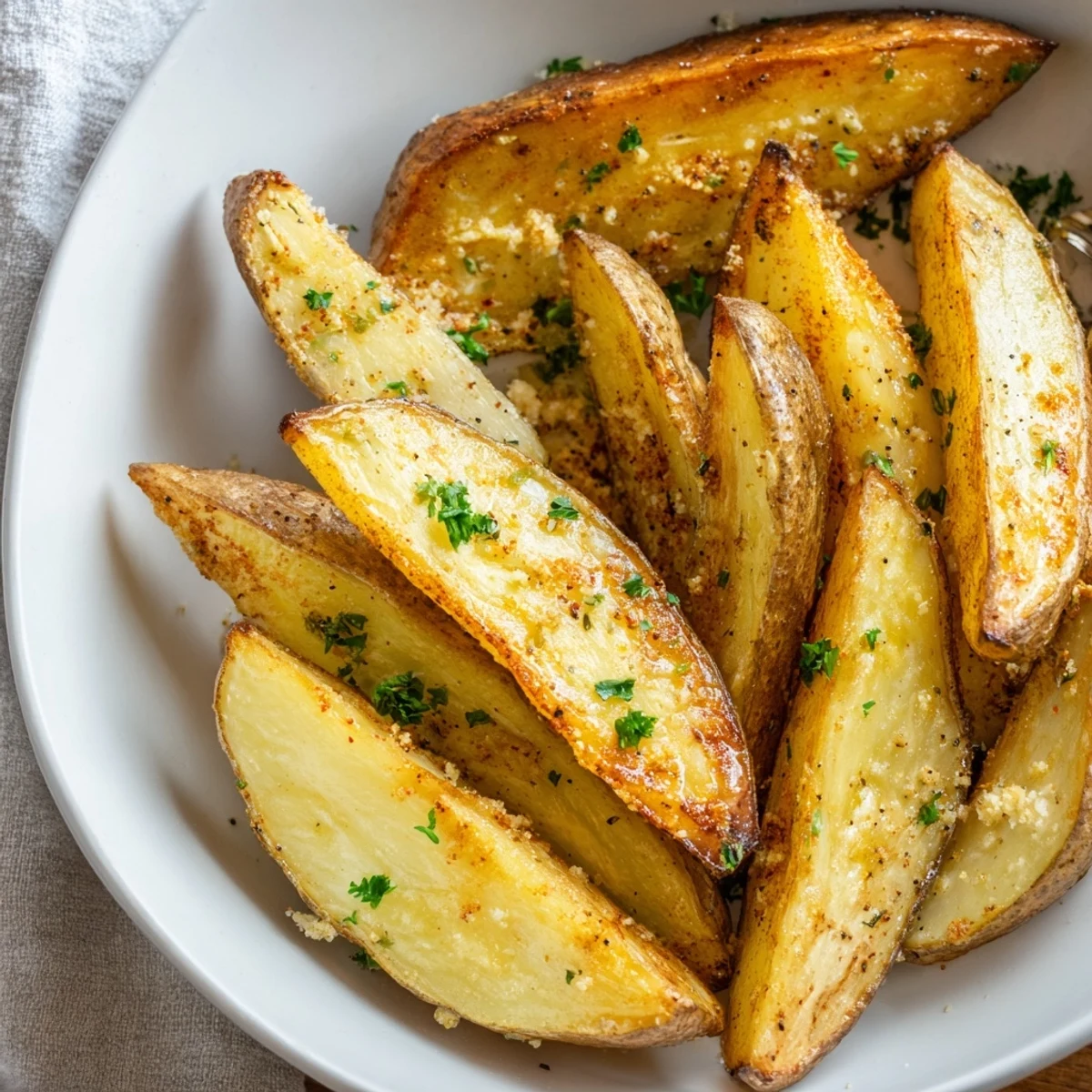 Seasoned Potato Wedges tossed in olive oil and paprika, ready to dip
