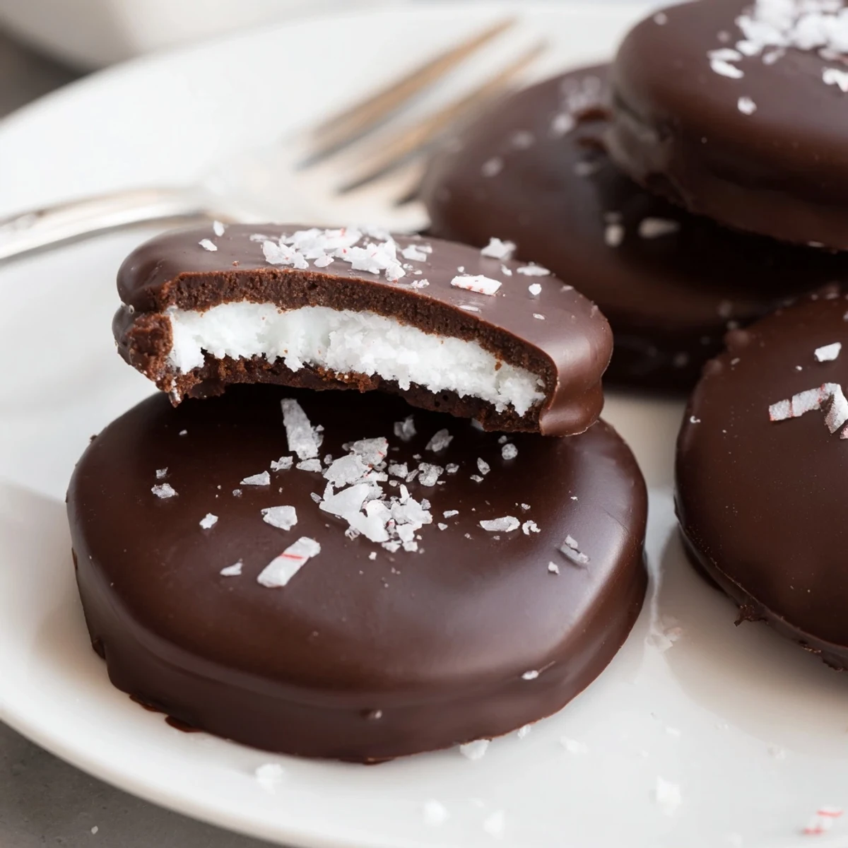 Stack of Peppermint Patties sprinkled with crushed candy, ready for gifting.