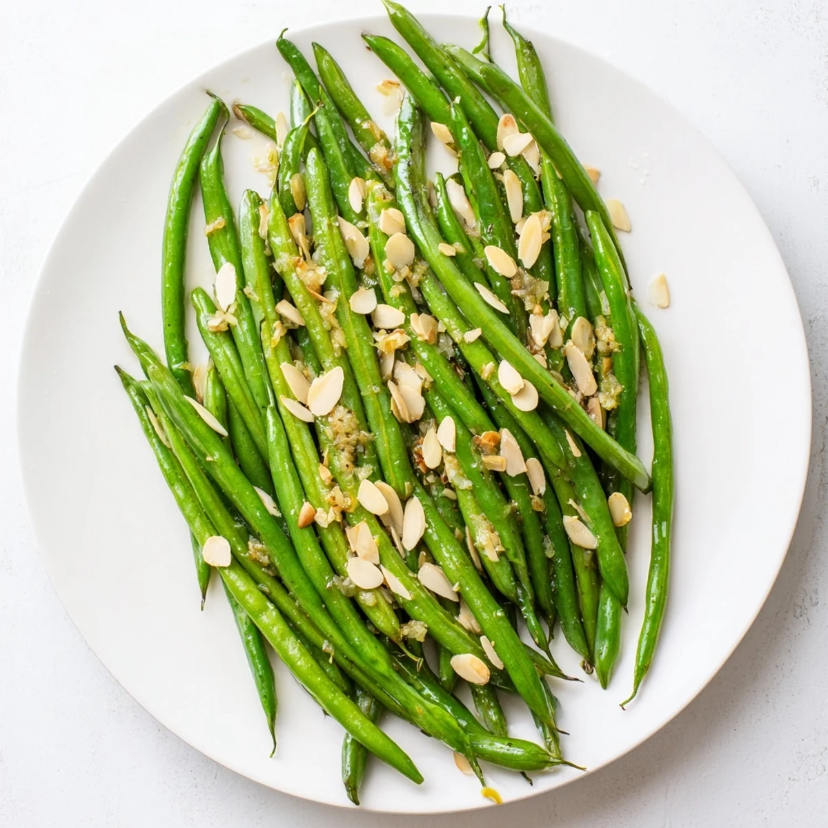 Bright green beans blistered in garlic oil served as a flavorful vegetarian side dish