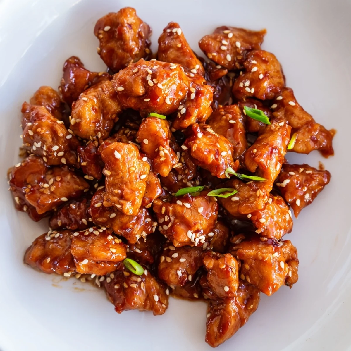 Savory ground chicken stir-fry with ginger and garlic in glossy red sauce over white rice