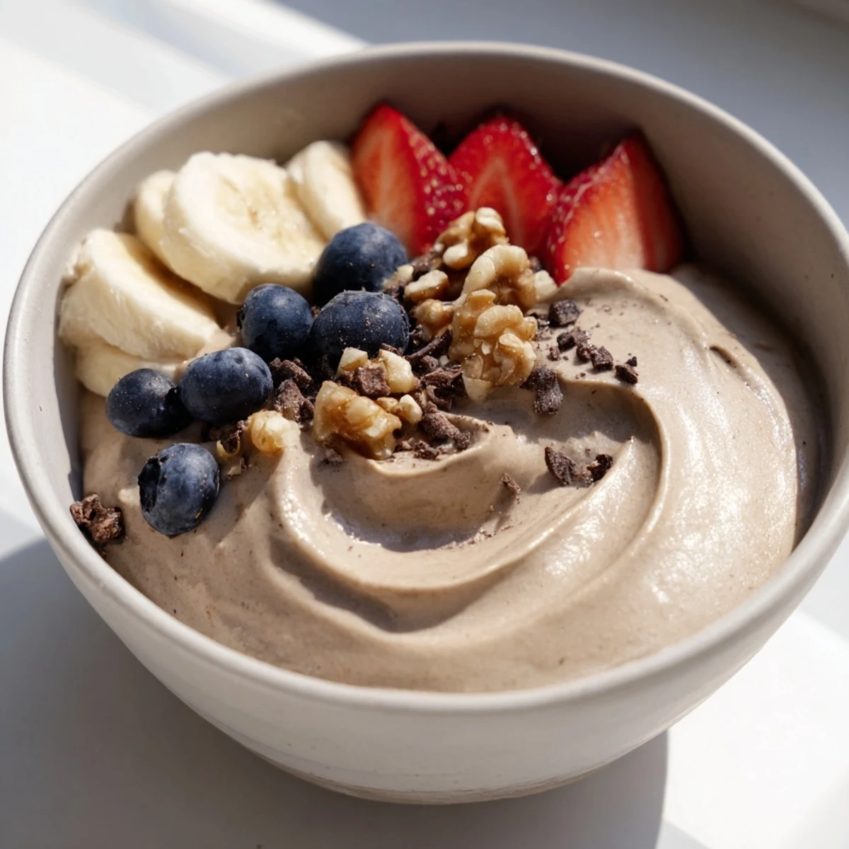 Vegan healthy nice cream recipe made from frozen bananas blended until silky smooth