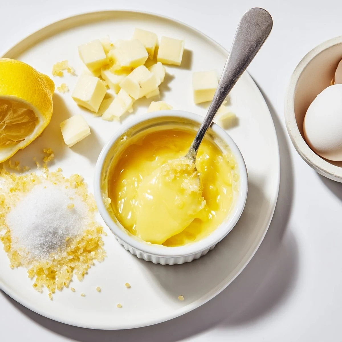 Homemade Lemon Curd spoonful glistening, silky texture, bright tang for toast.