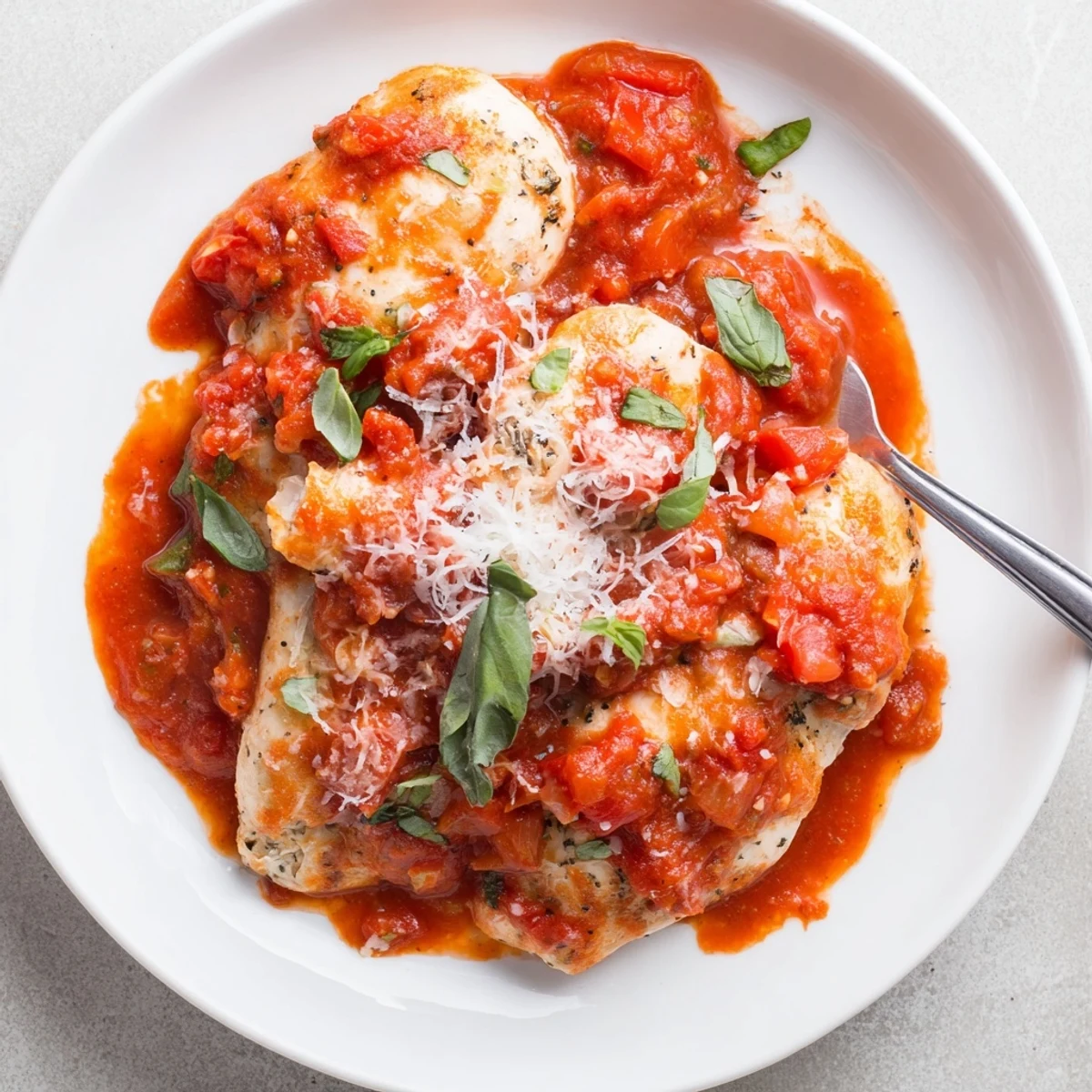 Slow Cooker Tomato Basil Chicken Breasts tender, juicy chicken spooned over steaming rice