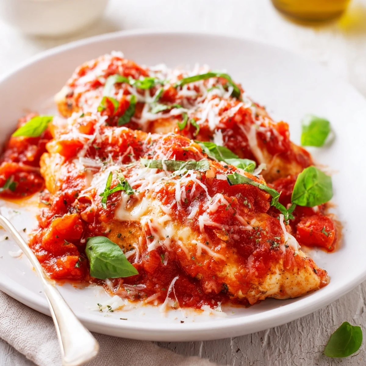Slow Cooker Tomato Basil Chicken Breasts creamy tomato-basil sauce coating golden chicken