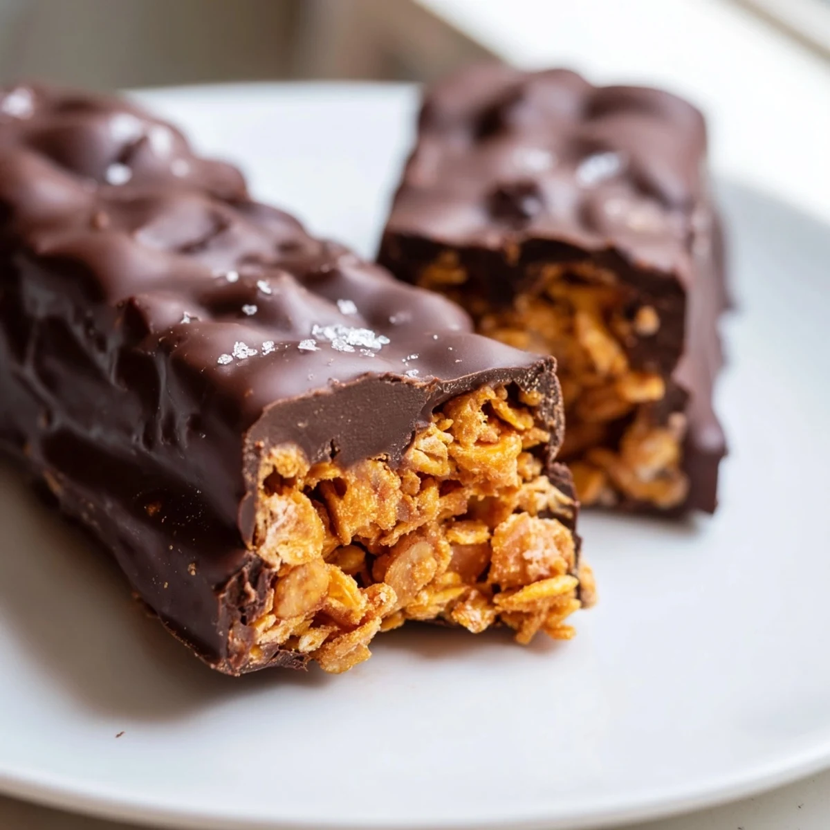 Golden peanut butter filling peeks through rich dark chocolate on these healthy homemade Butterfingers