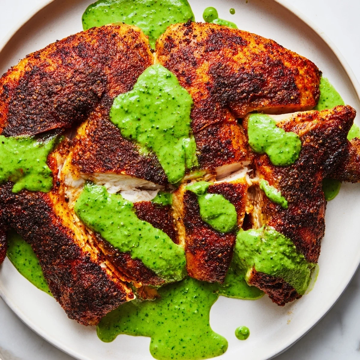 Aromatic Peruvian Chicken Delight fresh from the oven surrounded by roasted potatoes and garnishes