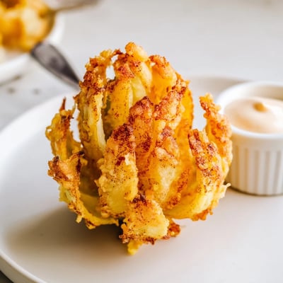Golden, sizzling appetizer of Crispy Mini Bloomin Onions Recipe served warm